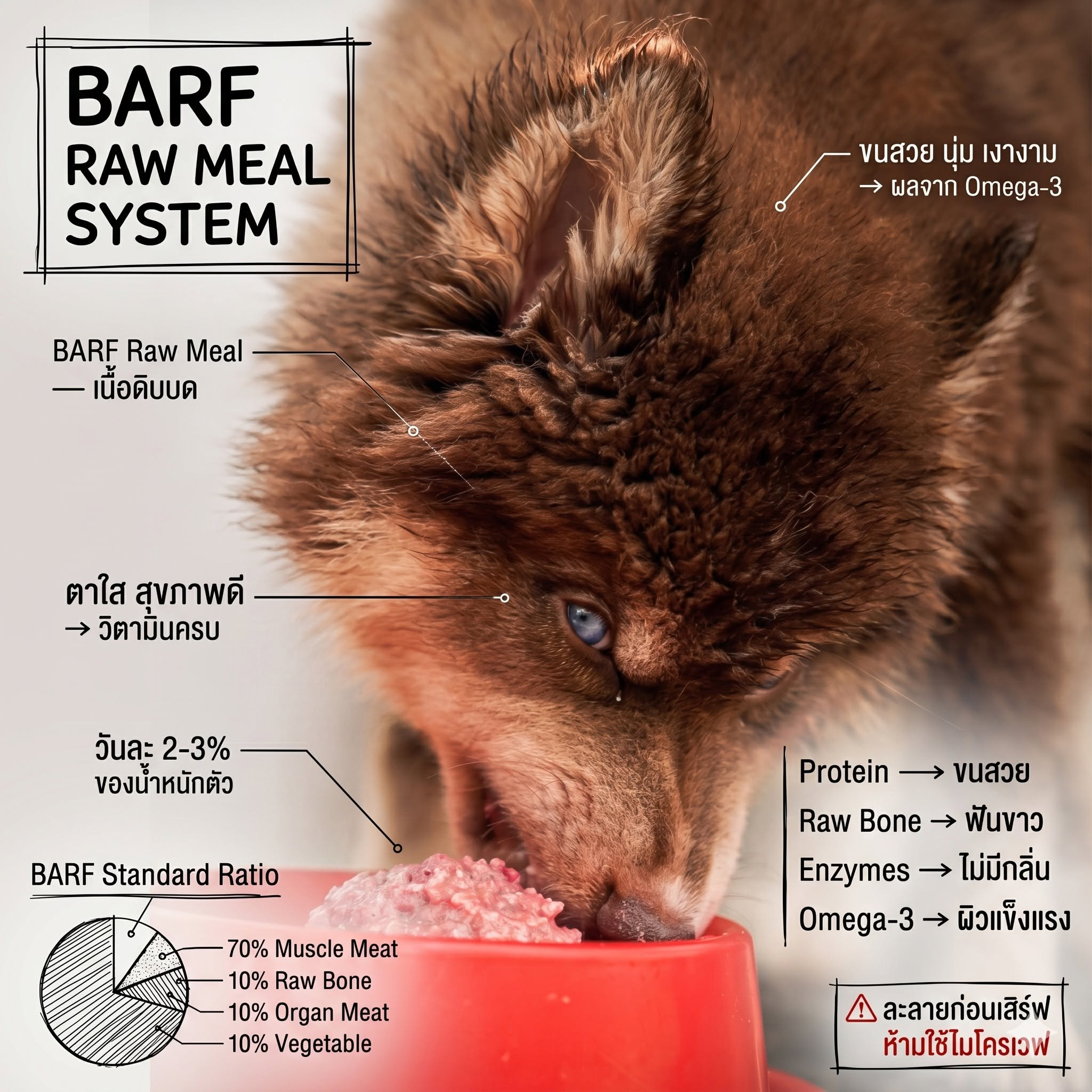 ลูกสุนัขไซบีเรียนกินอาหารดิบ BARF ขนสวย ตาใส สุขภาพดี